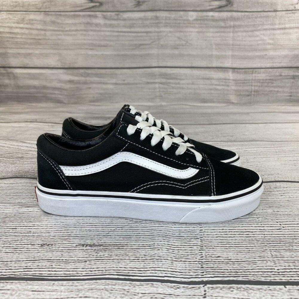 Vans Old Skool Sneakers Women Size 6.5 Athletic Shoes Black Leather Suede Canvas